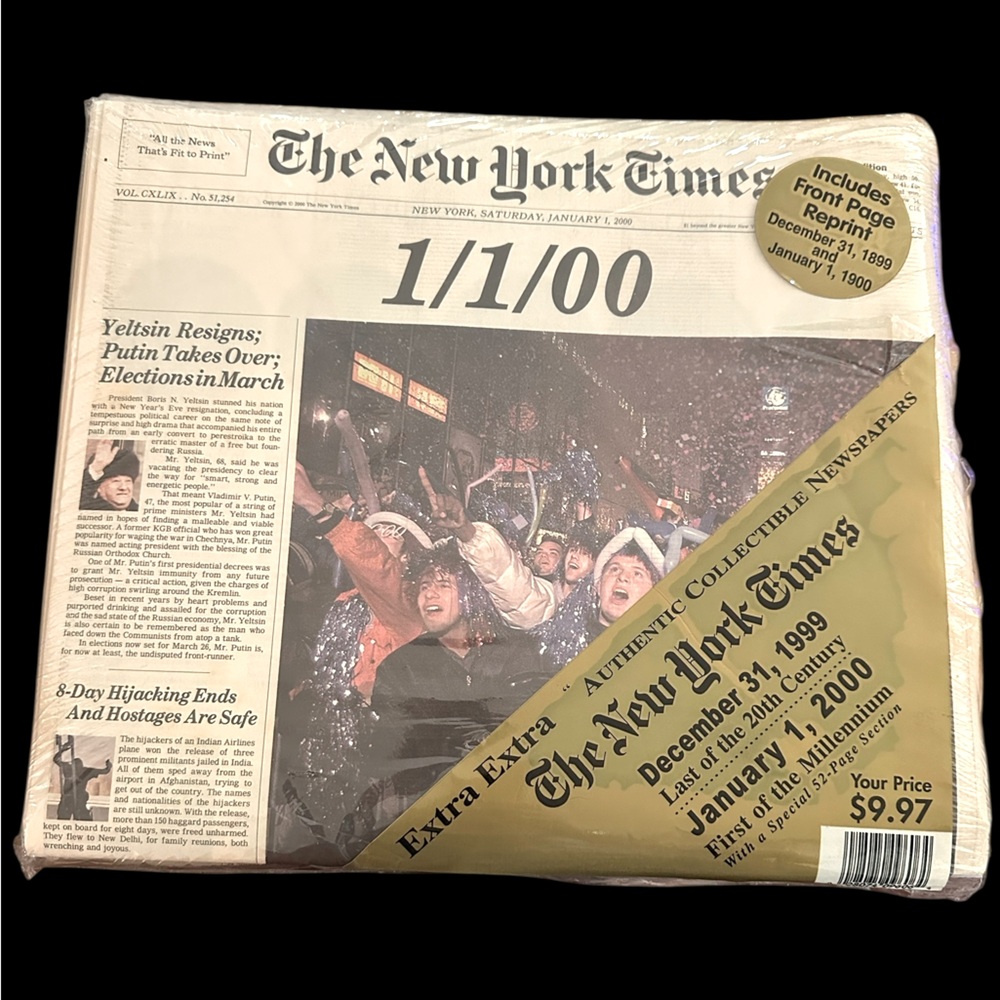 SEALED Vtg. The New York Times - 12/31/1999 & 1/1/2000 + 1899 & 1900 Front Pages